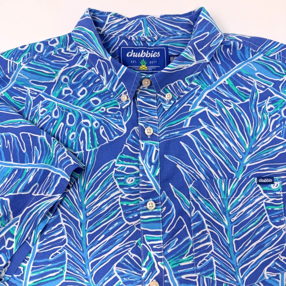 Chubbies Mens XXL Blue Tropical Leaf Print Short Sleeve Button Down Shirt SM21CA